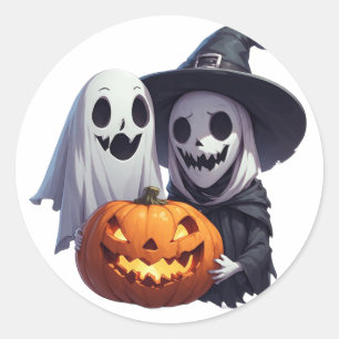 Cute Halloween Witch Ghost Friends 🧙♀️ Classic Round Sticker