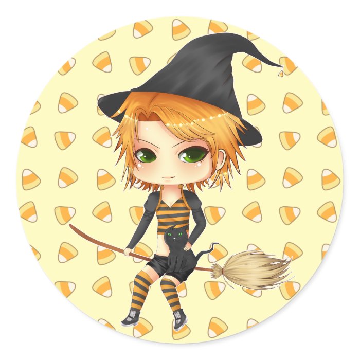 Cute Halloween witch girl chibi stickers