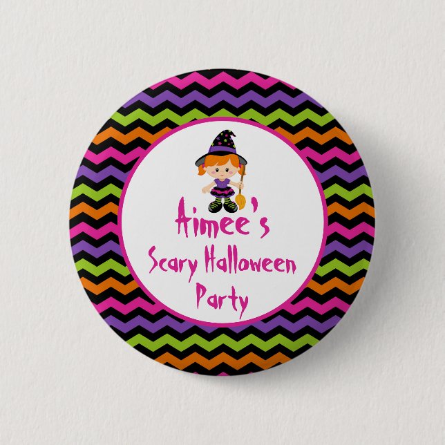 Cute Halloween Witch Girl Halloween Party Button (Front)