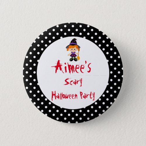 Cute Halloween Witch Girl Halloween Party Button