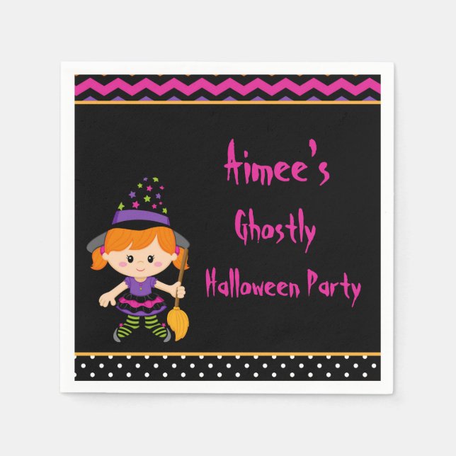 Cute Halloween Witch Girl Halloween Party Napkins (Front)