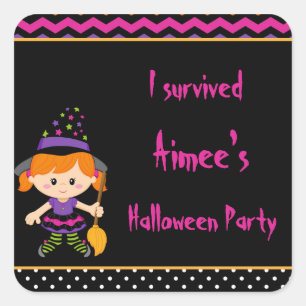 Cute Halloween Witch Girl Halloween Party Square Sticker