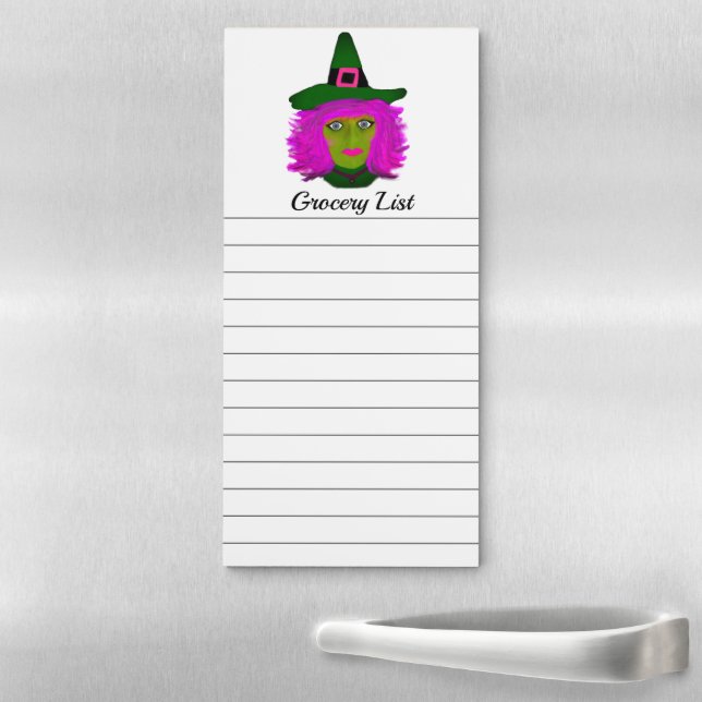 Cute Halloween Witch Grocery List Lined Fridge Magnetic Notepad (In Situ)