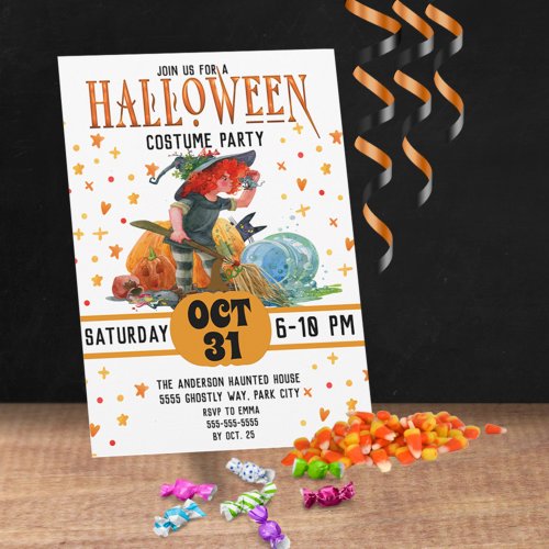 Cute Halloween Witch Halloween Costume Party  Invitation