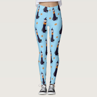 Cute Halloween Witch, Happy Pumpkin and Black Cat Leggings