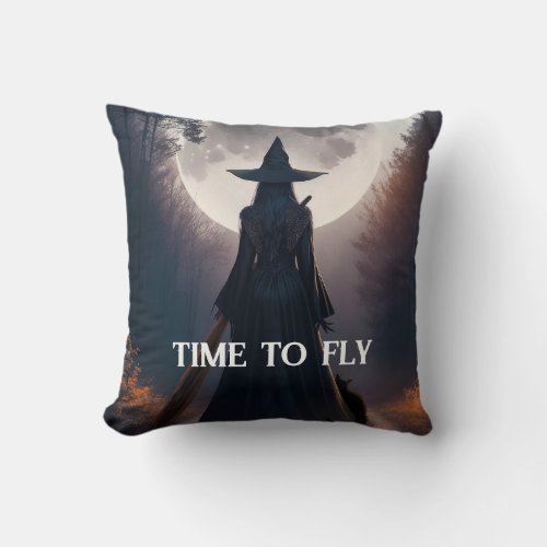 Cute Halloween Witch Moon Black Cat Personalized  Throw Pillow