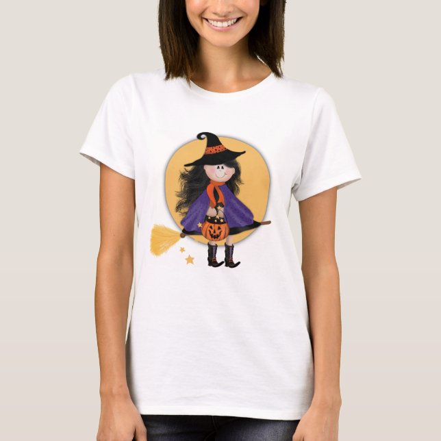 Cute Halloween Witch Moon Pumpkin Fun T-Shirt (Front)
