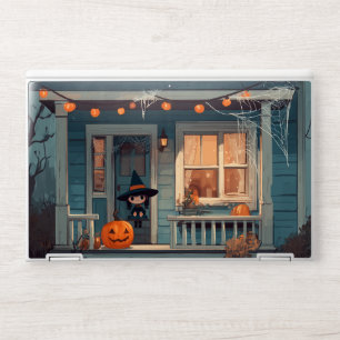 Cute Halloween Witch on Spooky Porch - Laptop Skin