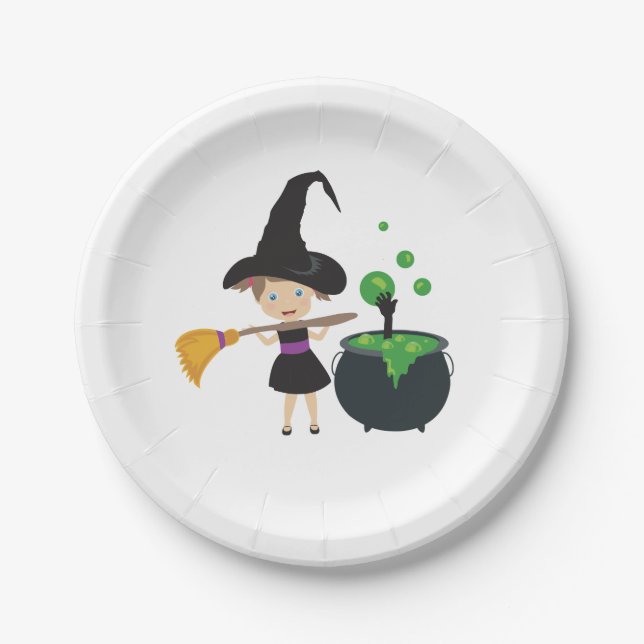 Cute Halloween Witch Paper Plates (Front)
