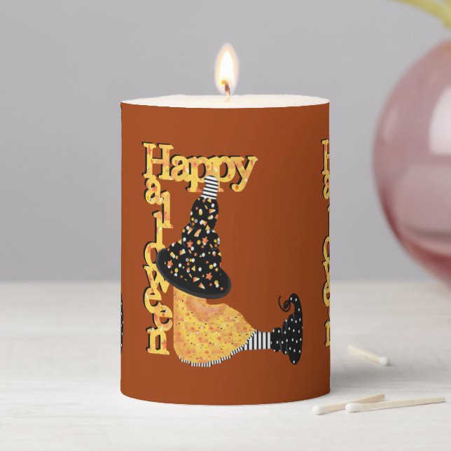 Cute Halloween Witch Pillar Candle (In Situ)