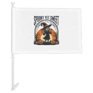 Cute Halloween Witch Spooky Yet Sweet Vintage Tee_ Car Flag
