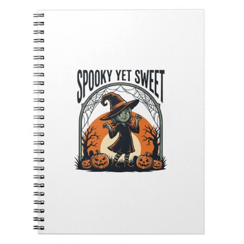 Cute Halloween Witch Spooky Yet Sweet Vintage Tee_ Notebook
