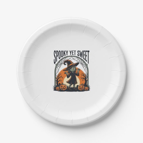 Cute Halloween Witch Spooky Yet Sweet Vintage Tee_ Paper Plates
