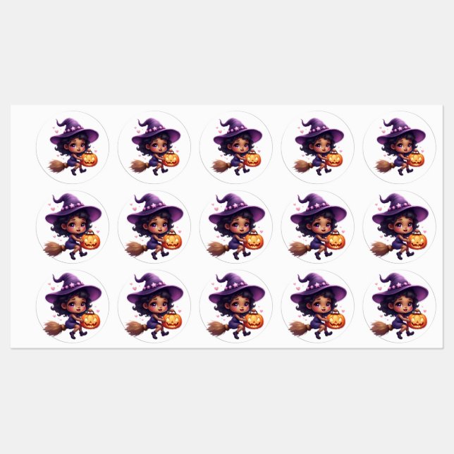 “Cute Halloween Witch Stickers – Kawaii Sorceress  (Sheet)