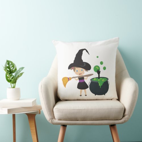 Cute Halloween Witch Throw Pillow