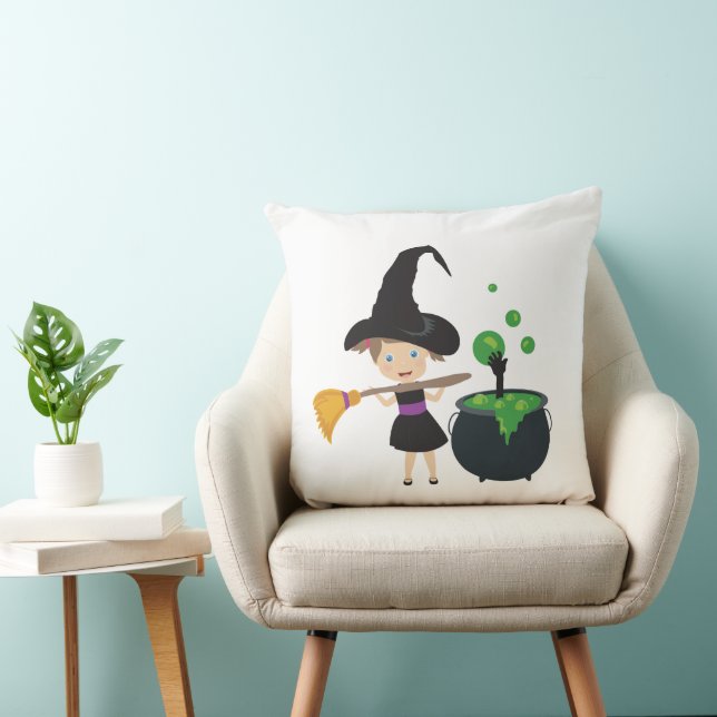 Cute Halloween Witch Throw Pillow (Chair)