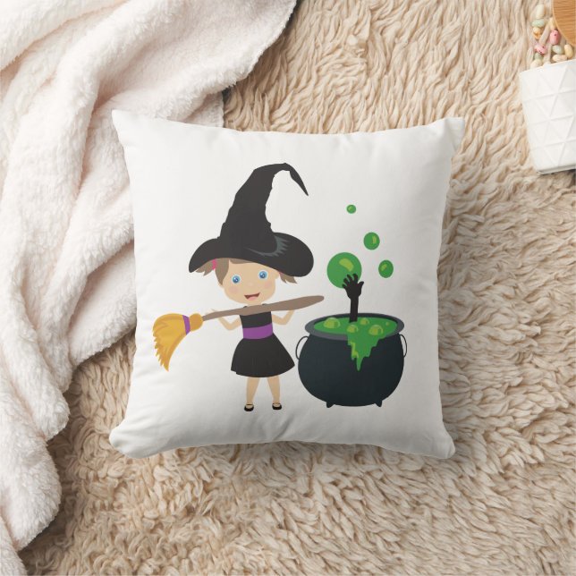 Cute Halloween Witch Throw Pillow (Blanket)