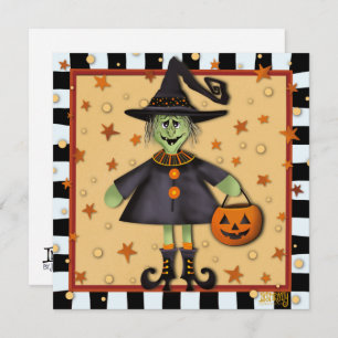 Cute Halloween Witch Trick or Treater Inspirivity Holiday Card