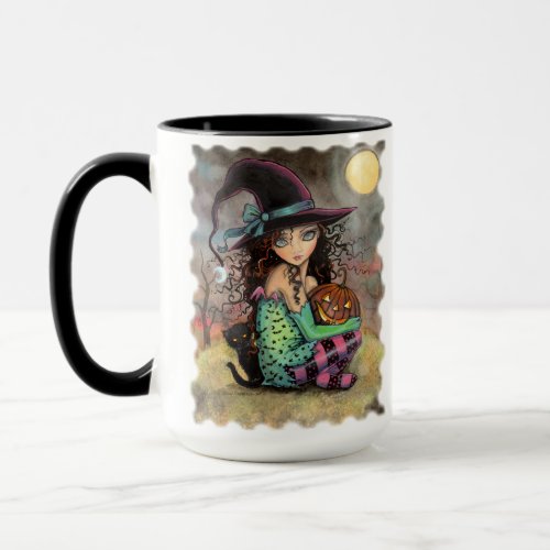 Cute Halloween Witch with Black Cat Mug