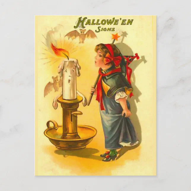 Cute Halloween Witch with Candle Postcard | Zazzle