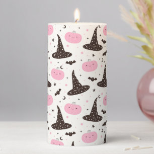 Cute Halloween Witches Hats, Pumpkins, Bats Pillar Candle