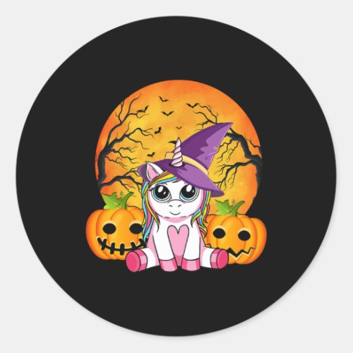 Cute Halloween Witchy Unicorn Halloween Classic Round Sticker