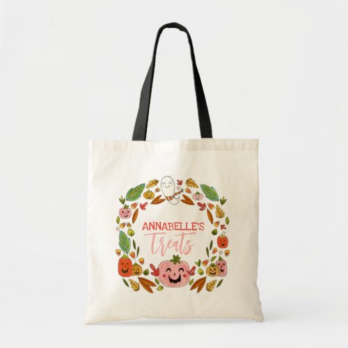Cute Halloween with Name Trick or Treat Tote Bag
