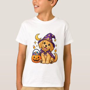 Cute Halloween Wizard Puppy Pumpkin Kids T-Shirt