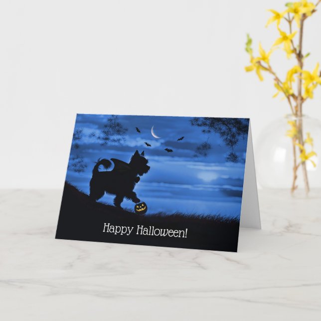 Cute Halloween Yorkie Dog Vampire Treating Card (Yellow Flower)