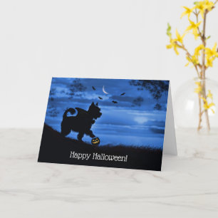Cute Halloween Yorkie Dog Vampire Treating Card