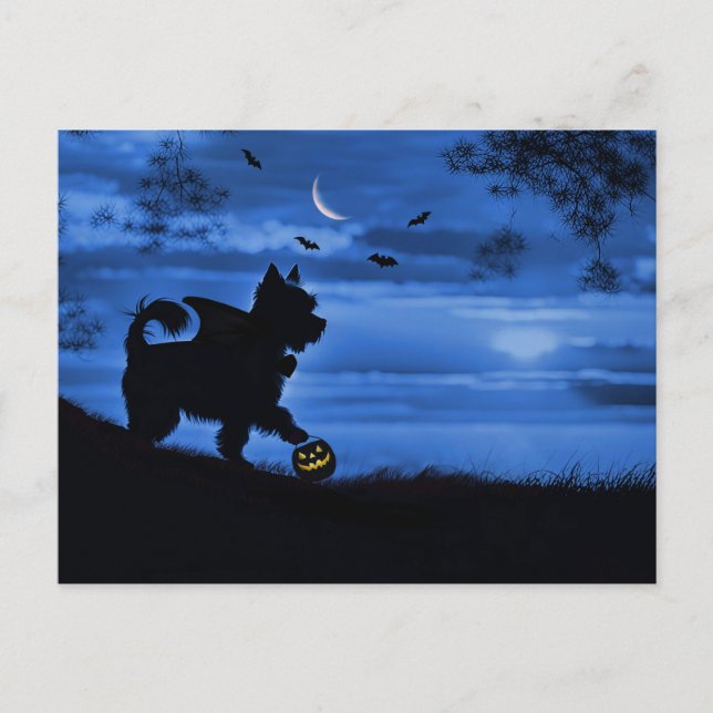 Cute Halloween Yorkie Trick or Treating Holiday Postcard (Front)