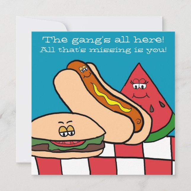 Cute Hamburger and Hot Dog BBQ Party Invitation (Front)