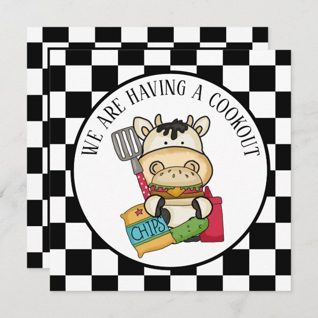 cute hamburger cow cookout party  invitation (Front/Back)