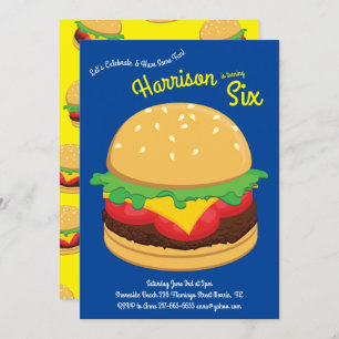 Cute Hamburger Kids Birthday Party Burger Invitation