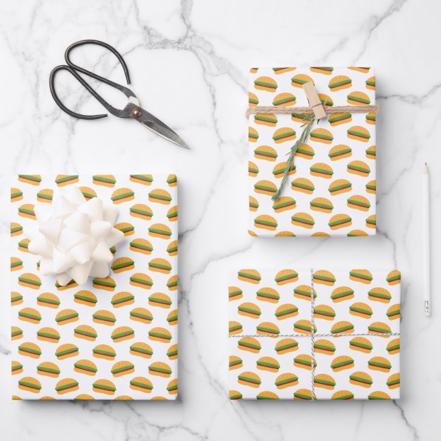 Cute Hamburger Pattern Wrapping Paper Sheets (Front)