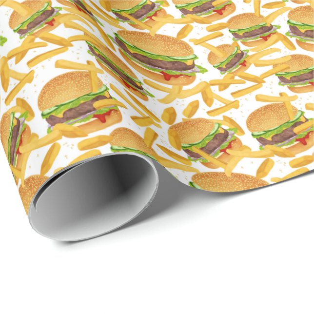 cute hamburgers and fries tiled party wrapping paper (Roll Corner)