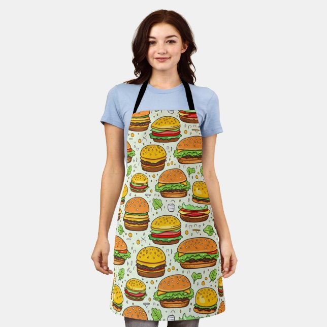 Cute Hamburgers Pattern Apron (Worn)