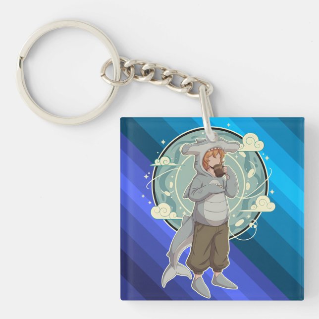 Cute Hammerhead Shark Boy Art Piece Keychain (Front)