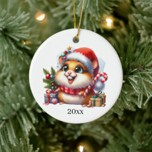 Cute Hamster add date and message Christmas Ceramic Ornament