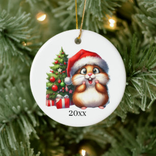 Cute Hamster add date and message Christmas  Ceramic Ornament