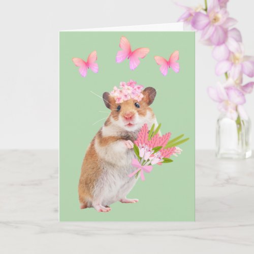 Cute Hamster And Flowers Get Well Card