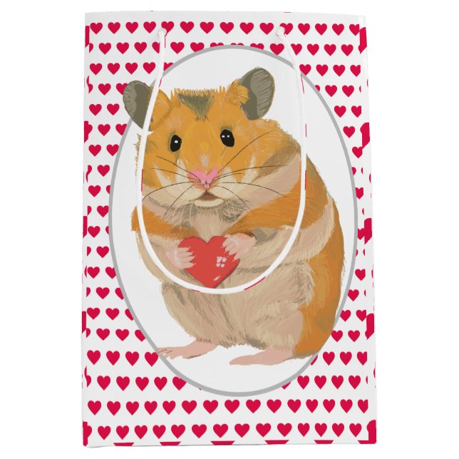 Cute Hamster and Red Hearts  Medium Gift Bag (Front)