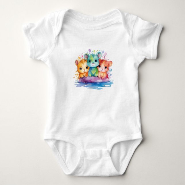 Cute Hamster Baby Bodysuit – Colorful Cartoon (Front)