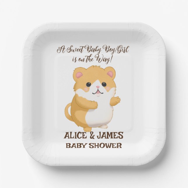  Cute Hamster Baby Shower Paper Plates (Front)