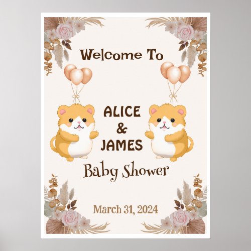 Cute Hamster Baby Shower Welcome Sign