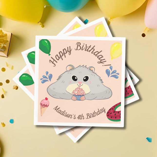 Cute Hamster Bday Pool Party  Napkins (Creator Uploaded)