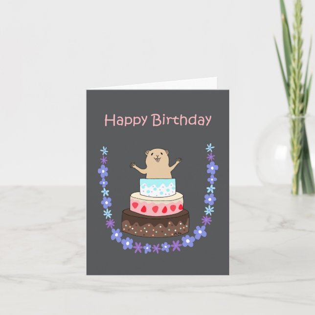 Cute Hamster Birthday Cake funny weird Birthday Card (Front)
