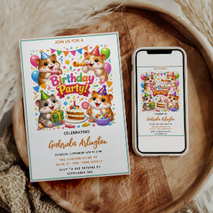 Cute Hamster Birthday Party   Kids Hamster Invitation