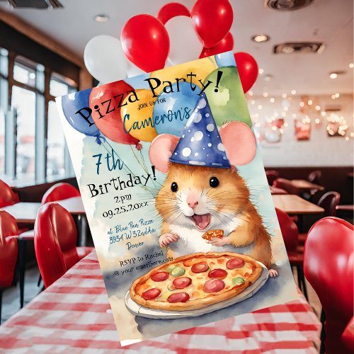Cute Hamster Birthday Pizza Party Invitation