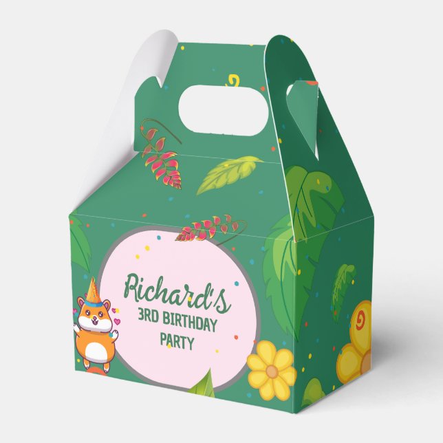 Cute Hamster Botanical Themed Kid's Birthday Party Favor Boxes (Front Side)